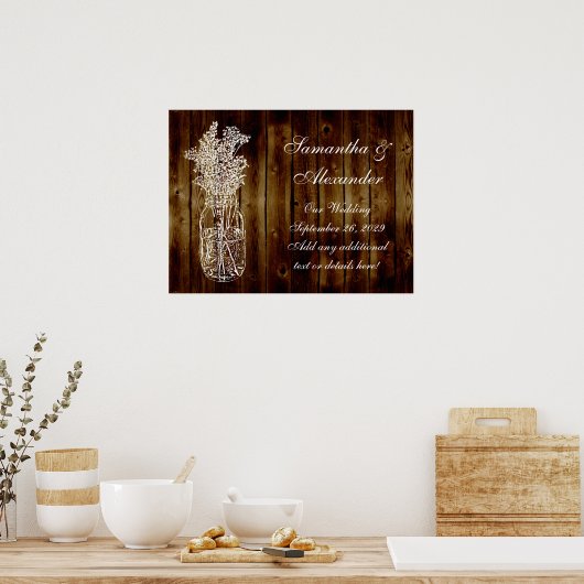 Poster Timbre Mason Jar sur une planche en bois foncé (Cuisine)