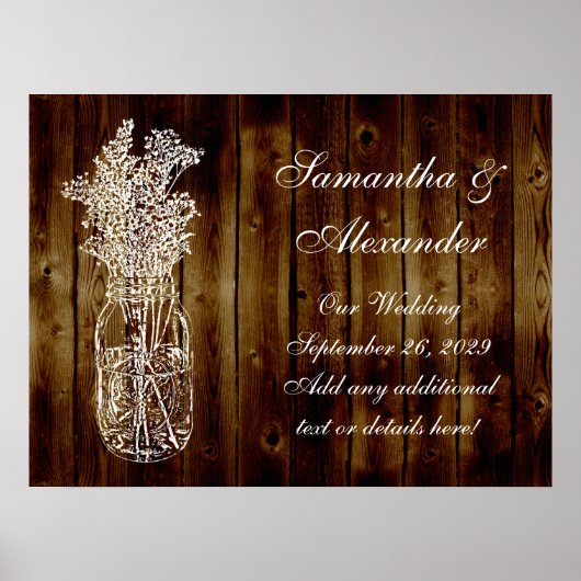 Poster Timbre Mason Jar sur une planche en bois foncé (Devant)