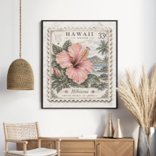 Poster Timbre Vintage Hawaï Houx Tropical