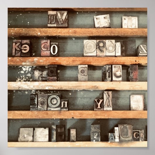 Poster timbres de bloc d'impression antique (Devant)