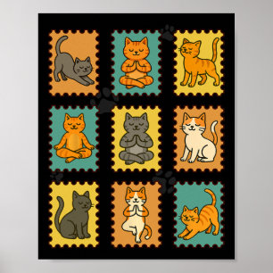 Poster Timbres de chats de yoga pratiquant la pleine cons