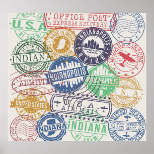 Poster Timbres d'Indianapolis : Sceau de voyage.