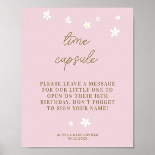 Poster Time Capsule Baby shower Sweet Daisies Pastel Pink