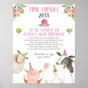 Poster Time Capsule Farm Anniversaire Girl Barn Guestbook