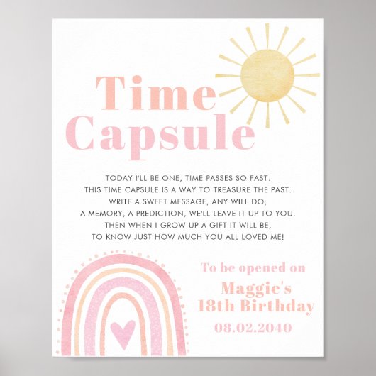 Poster Time Capsule Pastel Rainbow Sun Girl 1er anniversa (Devant)