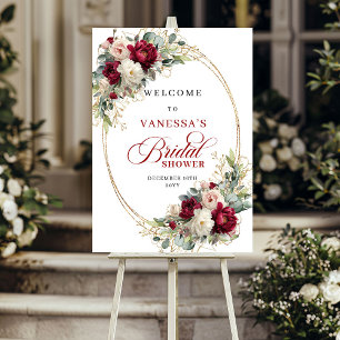 Poster Timeless Burgundy Fleurs Blanches pour une Baby Sh