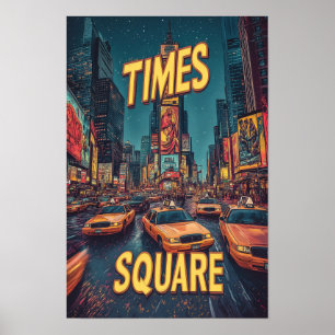 Poster Times Carré NYC USA Vintage Illustration Travel
