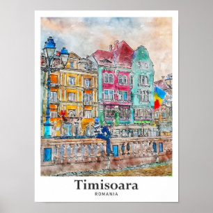 Poster Timisoara Roumanie Voyage Aquarelle main tirée