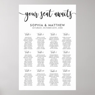 Poster Timographie Lettrage à la main Mariage Seating Cha
