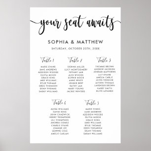Poster Timographie Lettrage à la main Mariage Seating Cha
