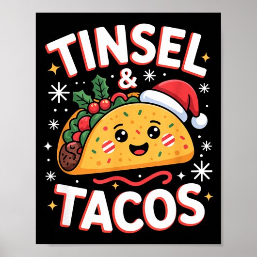 Poster Tinsel And Tacos Cute Christmas Mexican Food Fun  (Devant)