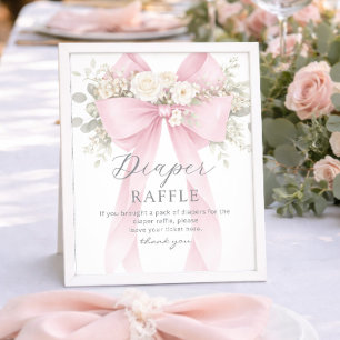 Poster Tirage au sort couche Bow Coquette rose Baby showe
