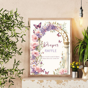 Poster Tirage au sort des couches pour baby shower papill