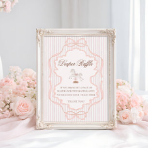 Poster Tirage de couche bébé Fille Rose Cheval à Bascule