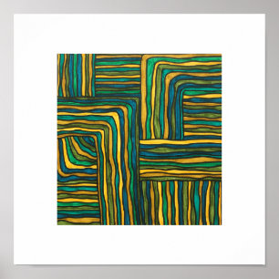 Poster Tissage de couleur bleu vert - Art à l'encre abstr