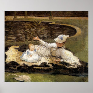 Poster Tissot - Mme Newton avec un enfant au bord d'une p