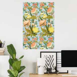 Poster Tissu damassé classique baroque floral fruit