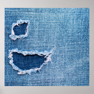 Poster Tissu en denim déchiré, teintes bleues.