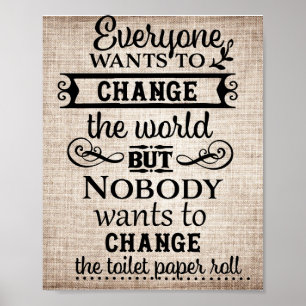 Poster Tissu Lin Aspect Changer le Papier Toilette Salle 