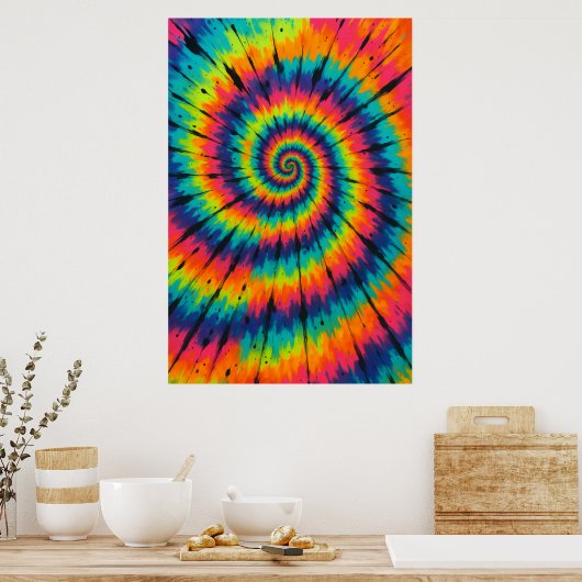 Poster Title: Vibrant Neon Spiral Tie-Dye Art (Cuisine)