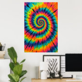 Poster Title: Vibrant Neon Spiral Tie-Dye Art (Bureau à domicile)