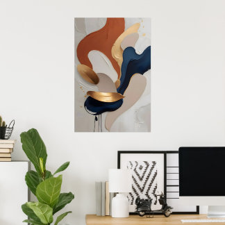 Poster Titre Moderne Abstrait Terre Cuite Navy Or Art Pri