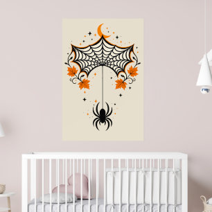 Poster Titre Toile d'Araignée Vintage & Lune Croissante  