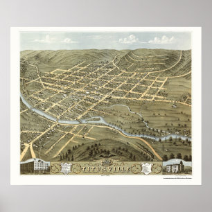Poster Titusville, PA Carte panoramique - 1871