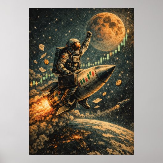 Poster To The Moon - Trading Astronaut, Forex, Crypto  (Devant)