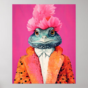 Poster Toad en costumes funky animal Mode Art rose