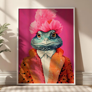 Poster Toad en costumes funky animal Mode Art rose