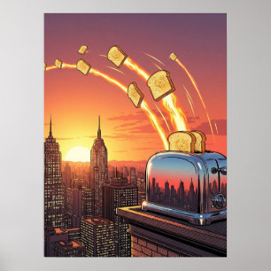 Poster Toast de Rocket Skyline - Retro Surreal Pop Art