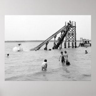 Poster Toboggan aquatique, île Bois Blanc, MI 1903