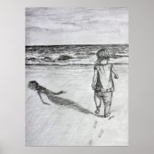 Poster Toddler sur la plage crayon dessin d'art Imprimer (Devant)
