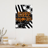Poster Toile d'araignée patchwork noir et blanc Halloween (Cuisine)