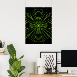 Poster Toile d'araignée verte néon noir Art Halloween