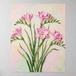 Poster Toile d'art abstrait de frésia rose minimaliste P