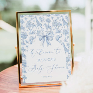 Poster Toile de Jouy Baby shower animaliers Safari Bienve