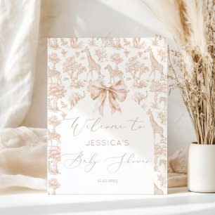 Poster Toile de Jouy Baby shower animaliers Safari Bienve