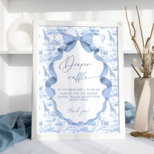 Poster Toile de Jouy Bleu Animaux de Safari Tombola de Co