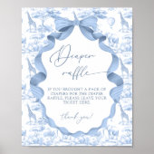 Poster Toile de Jouy Blue Safari Animaux Repas de couches (Devant)