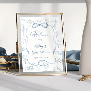 Poster Toile de Jouy Garçon Baby Shower Bienvenue