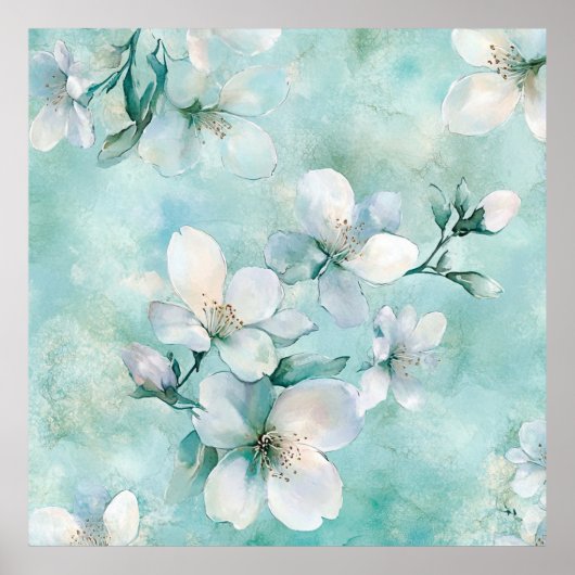 Poster Toile de jute fleurie vert mousse (Devant)