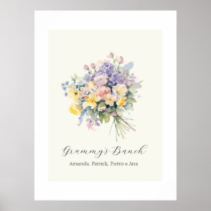 Poster Toile personnalisée Fleurs de Mamie pour petits-en