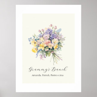 Poster Toile personnalisée Fleurs de Mamie pour petits-en