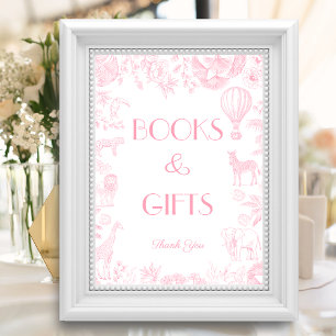 Poster Toile rose de Jou Baby shower Livres et cadeaux