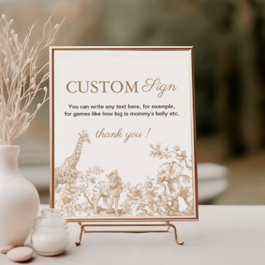 Poster Toile Safari Baby Shower Custom Text Sign