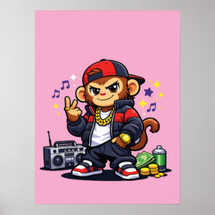 Poster Toile Singe Swag - Art de Boombox de Style Urbain
