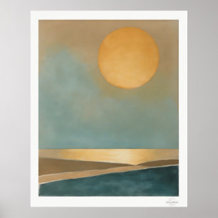 Poster Toile Soleil Doré Abstrait, Horizon de Mer Calme