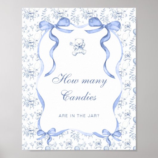 Poster Toile Teddy Bear Bow Devine Combien de bonbons (Devant)